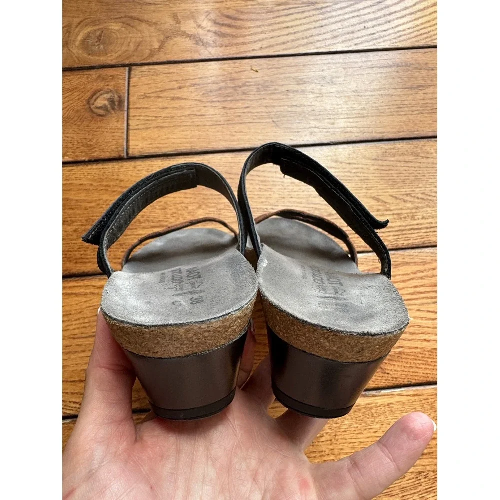 Naot Wedge Sandals Women 38 Brown Black Leather Comfort Cork Footbed Israel
